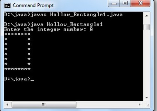 Program to Display Hollow square star pattern in Java using loops