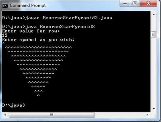 Java program to create Inverted Pyramid star pattern - Code for Java c