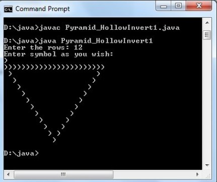 Hollow Inverted Pyramid pattern in Java language - Code for Java c