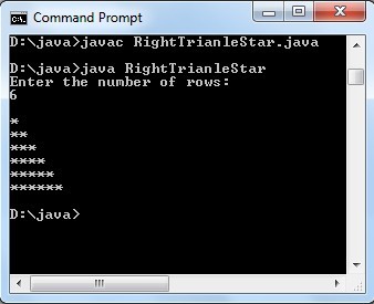 Program to print right triangle star pattern in Java - Code for Java c