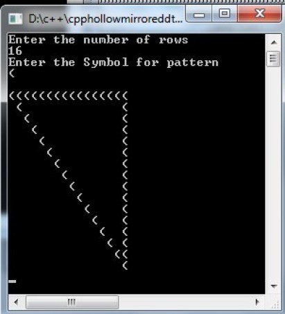 C++ Hollow mirrored inverted right triangle star pattern