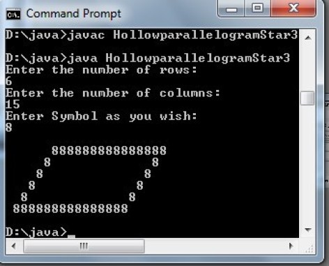 Hollow parallelogram star pattern program in Java - Code for Java c