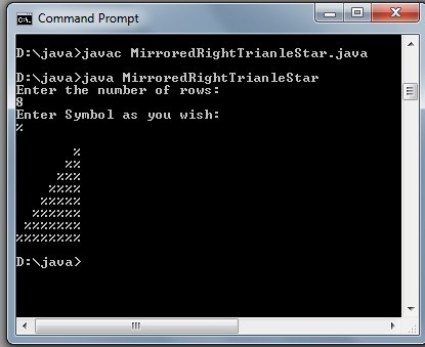 Java Mirrored Right Triangle Star Pattern Program - Code for Java c