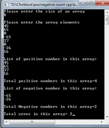 C++ Code to count Positive, Negative and zero in an array - Code for Java c