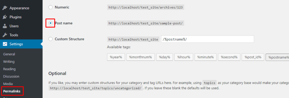 Permalinks structure