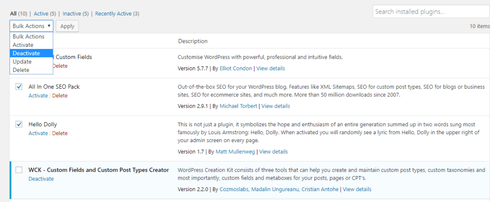 bulk deactive plugin