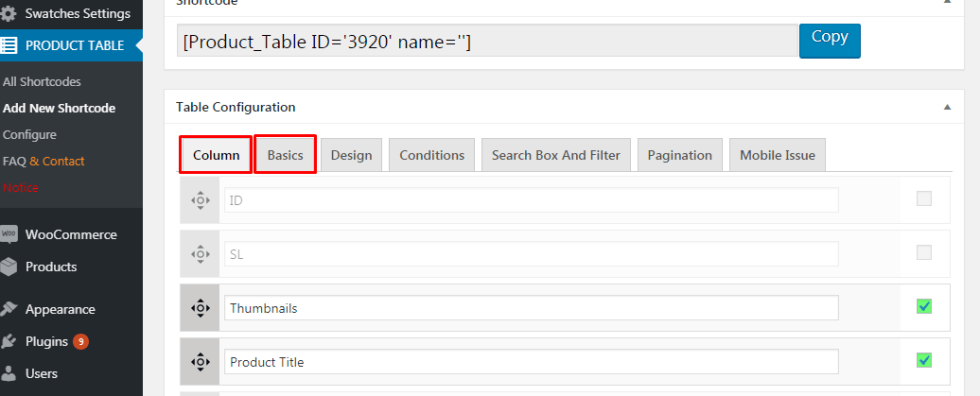 woocommerce product table shortcode edit