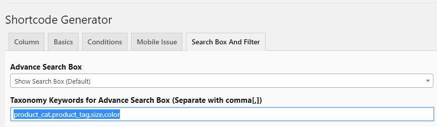 taxonomy add in shortcode generator