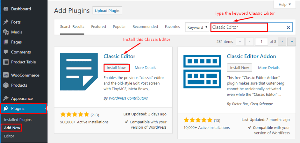 Install Classic Editor