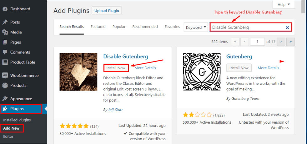 Disable Gutenberg plugin