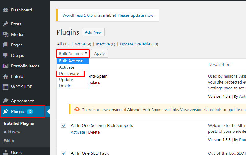Bulk Deactivate Plugin