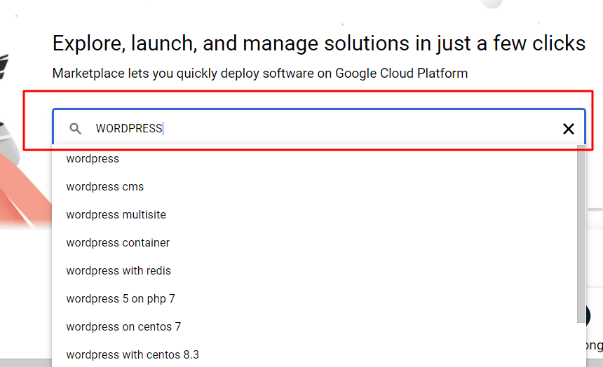 WordPress search google cloud platform