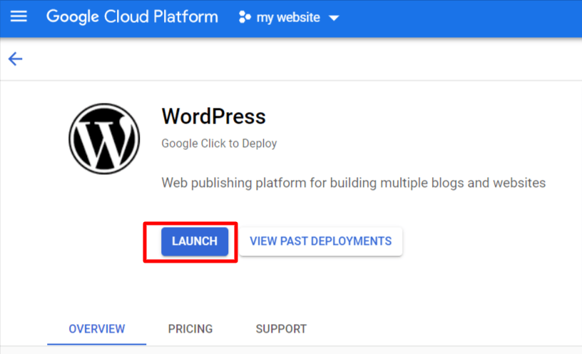 WordPress launch google cloud platform