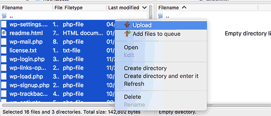 Upload database
