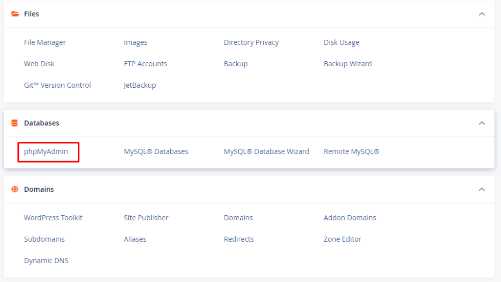 select phpmyadmin