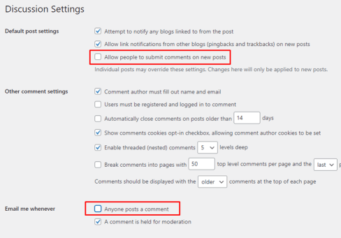 Discussion Settings dashboard