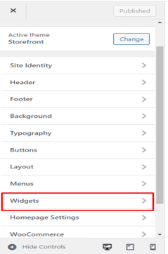 widgets section