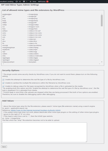 >> MIME Type Settings
