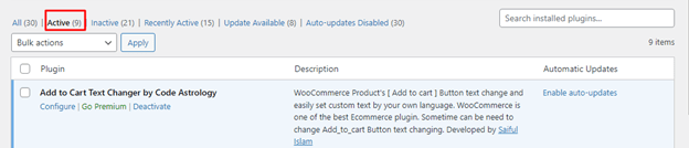 installed plugins