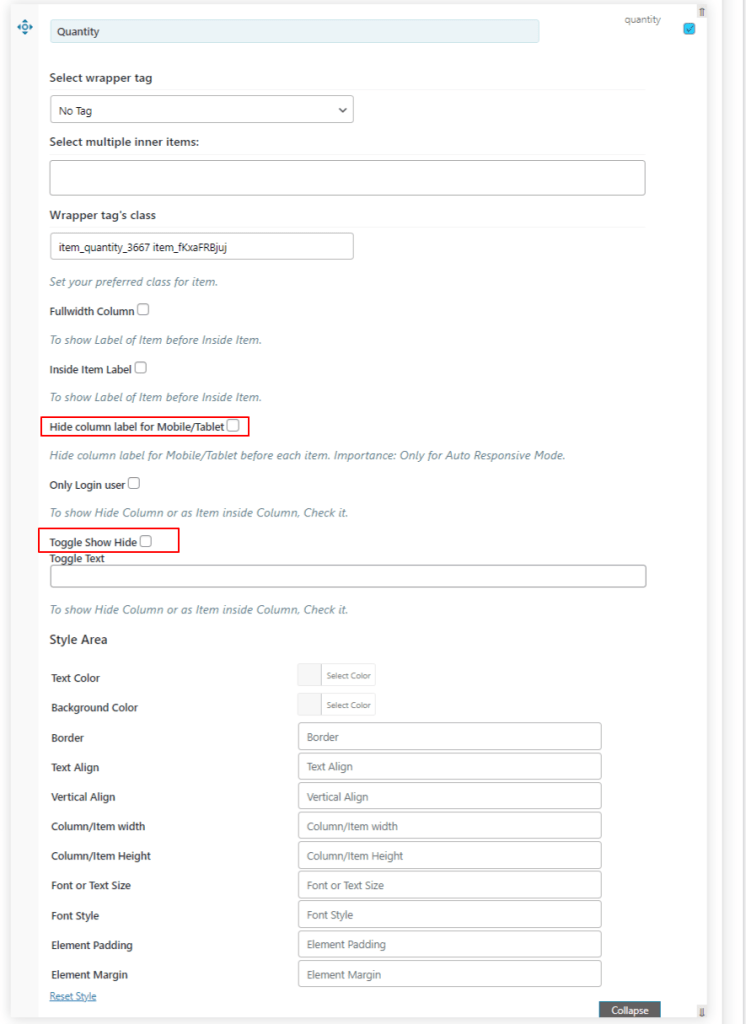 Hide column label for Mobile/Tablet 