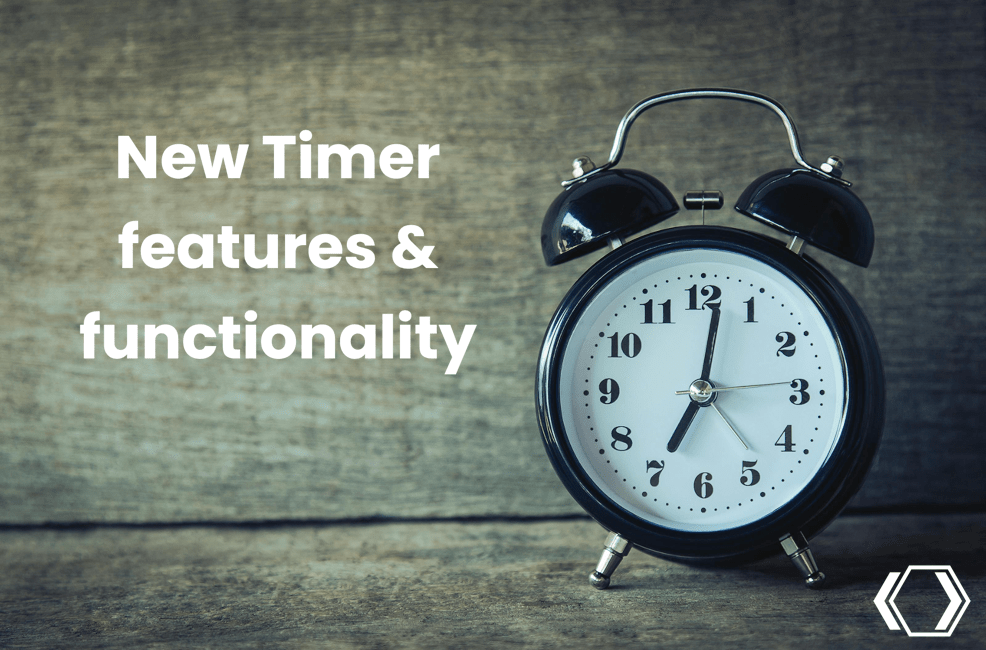 An alarm clock alongside the blog title new timers features and functionality