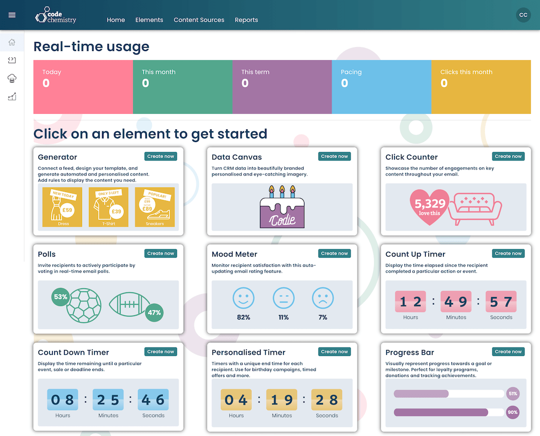 Screenshot of the Code Chemistry app homepage