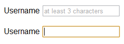 Figure 2. Placeholder attribute support in Chrome, unfocused and focused