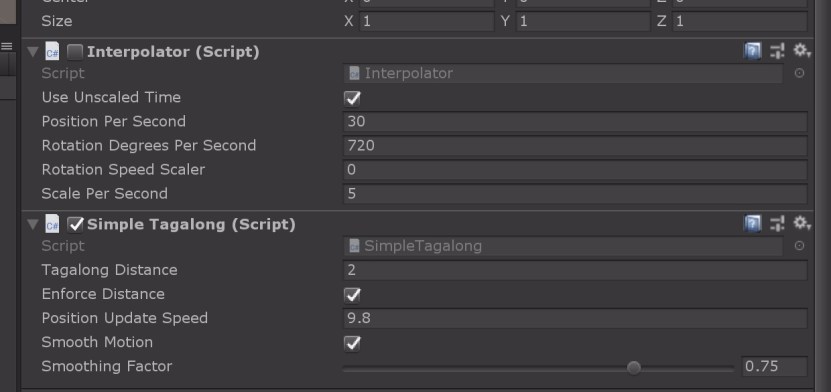  Now let's add the Tag Along logic to the menu. This would mean that the menu moves or tags along with the gaze of the user. Look for the Simple Tagalong script from the MRTK in the Add Component of the Menu GameObject and attach it to the Menu. It adds an Interpolator. Let this be, we need not concern ourselves with this. Let's test this out. Build and deploy. By now the Menu should move with your gaze. 