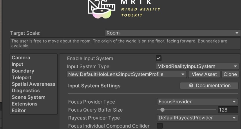  Now you'll see that your Input and Diagnostics profiles are editable. The reason why we want the Input profile is to turn on/off the hand mesh visualization. But we will come to this later. 