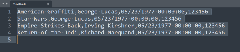 A CSV file with no header