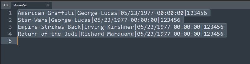 The CSV file with PIPE delimiter