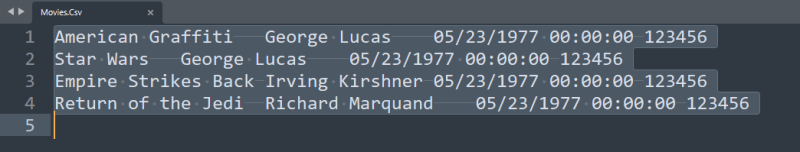 The CSV file with TAB delimiter