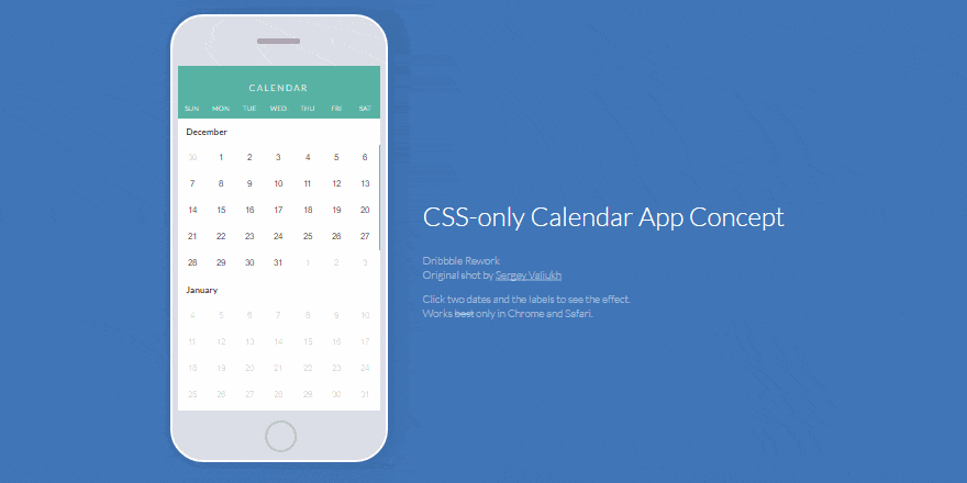 Pure CSS Calender App Concept