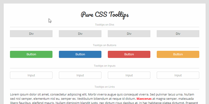 Multi Directional CSS Tooltip for Text and Buttons