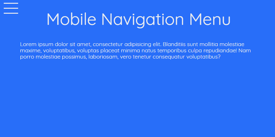 Hamburger to Full Screen Navigtion Menu