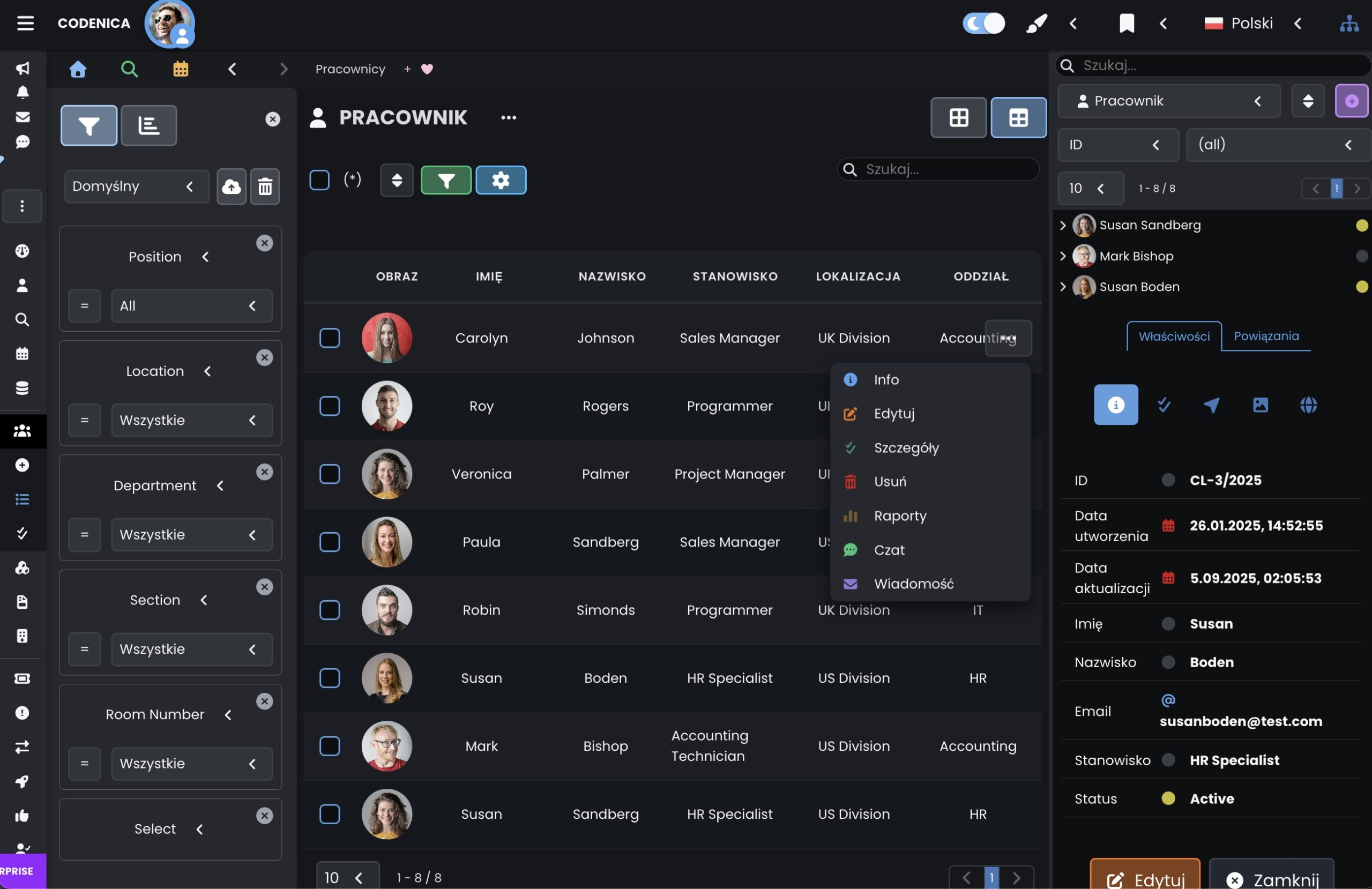 System zarządzania zasobami IT - zarządzanie klientami i pracownikami - tryb ciemny - Codenica (ITSM & ITAM)