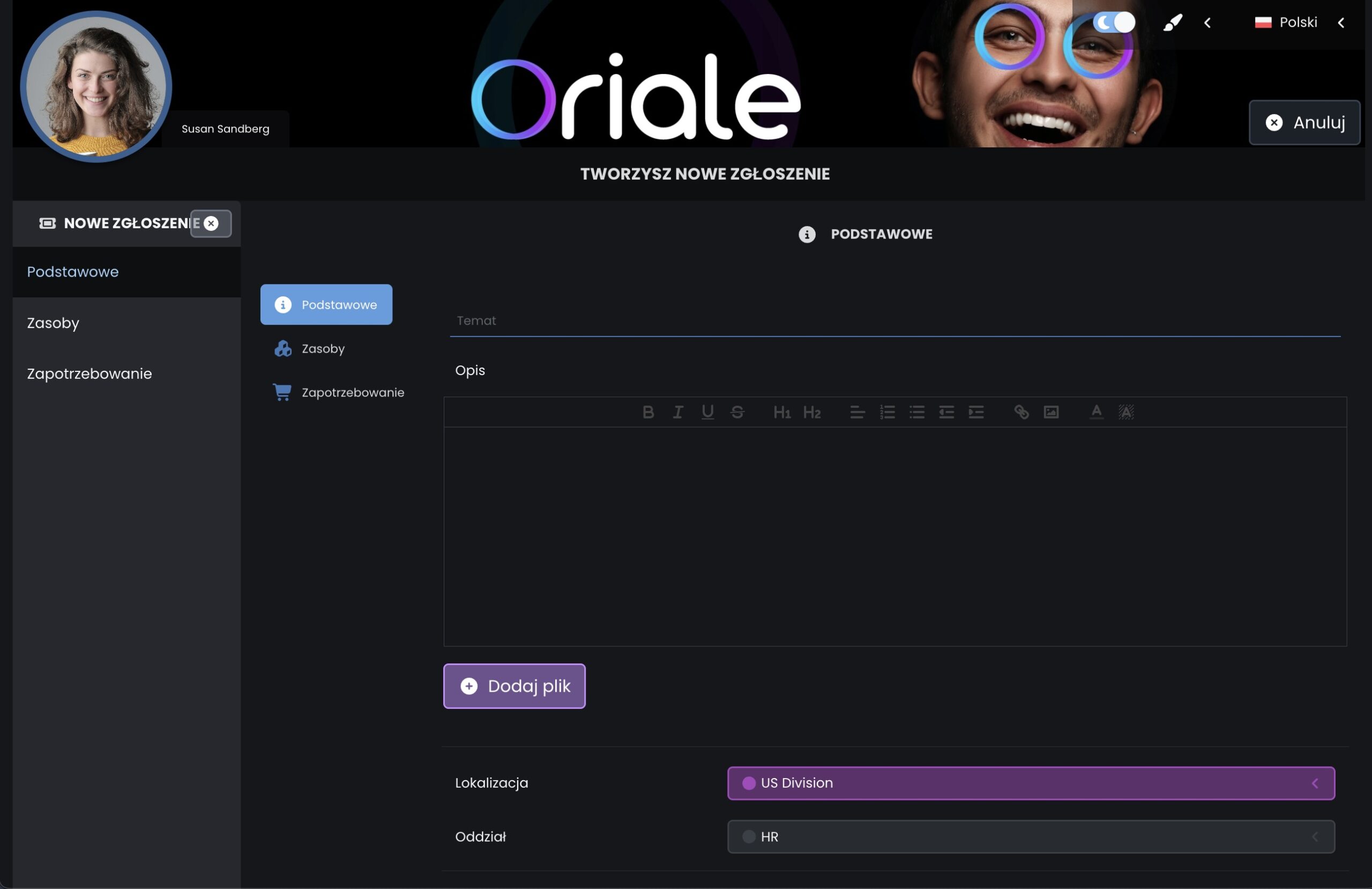 Program do obsługi klienta - tryb ciemny - Codenica (ITSM & ITAM)