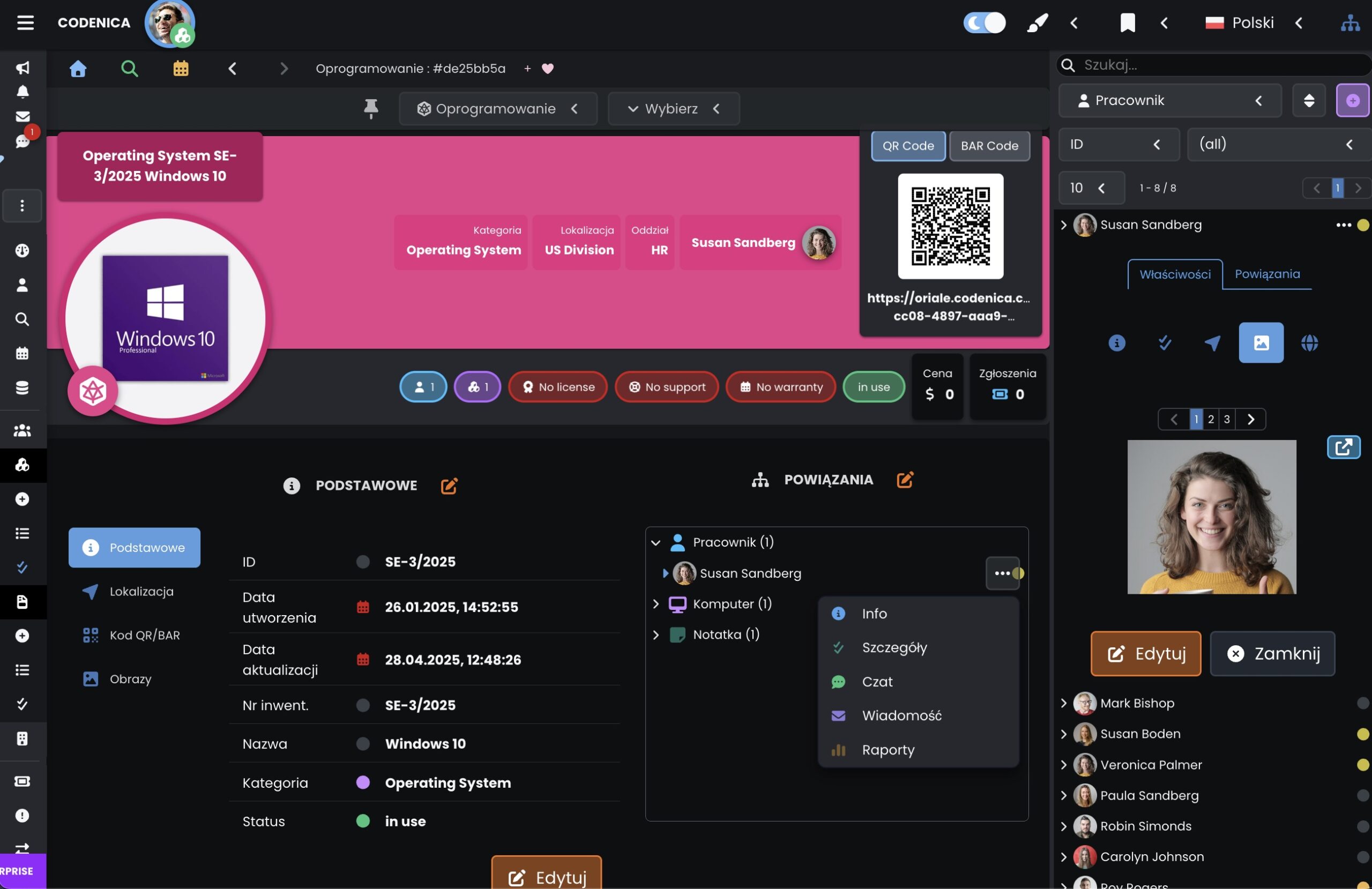 Program do inwentaryzacji IT - tryb ciemny - Codenica (ITSM & ITAM)