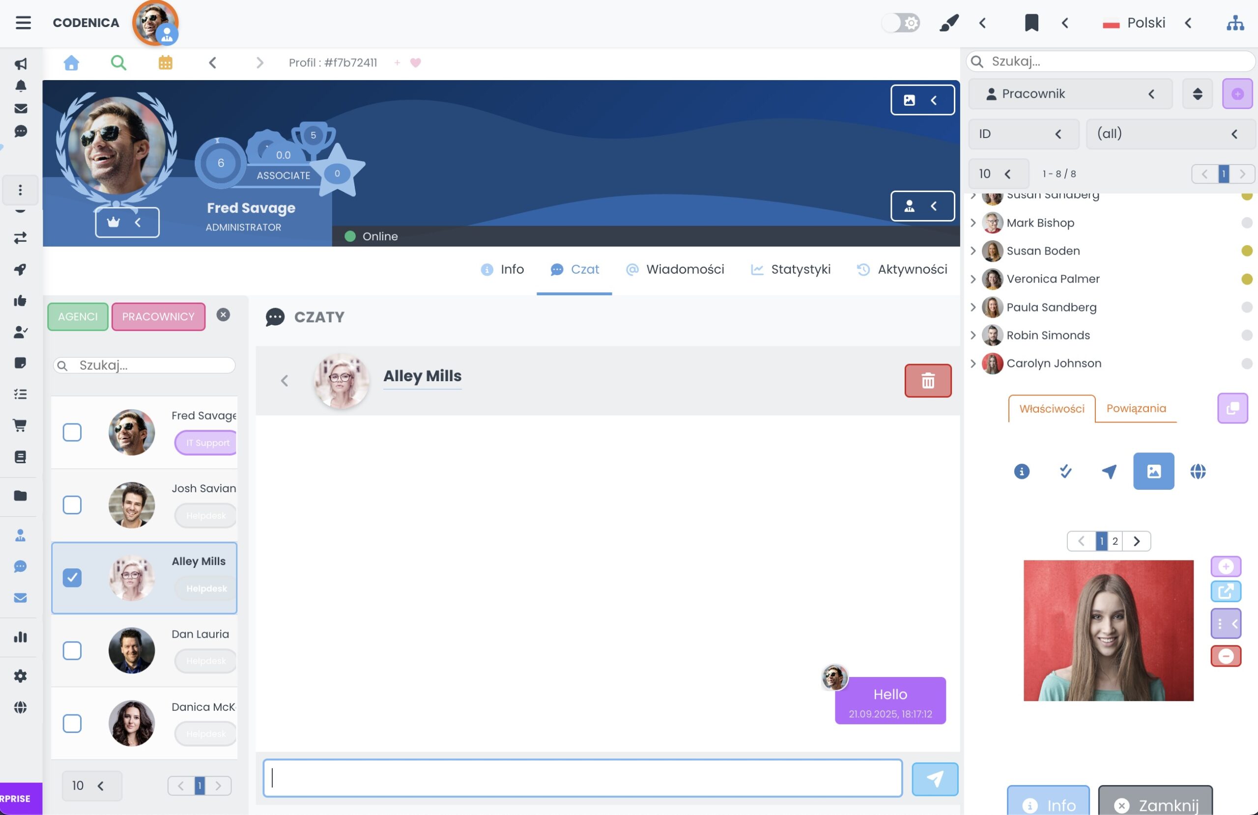 System service desk - czat firmowy - tryb jasny - Codenica ITSM + ITAM