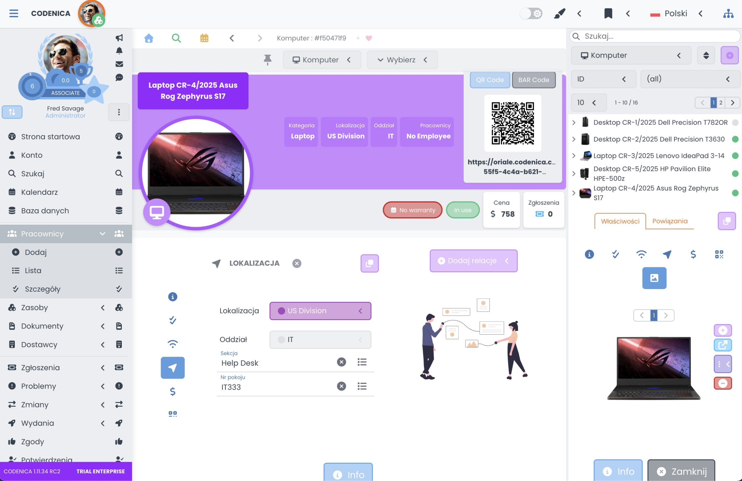Program do inwentaryzacji IT - szczegóły - tryb jasny - Codenica ITSM + ITAM