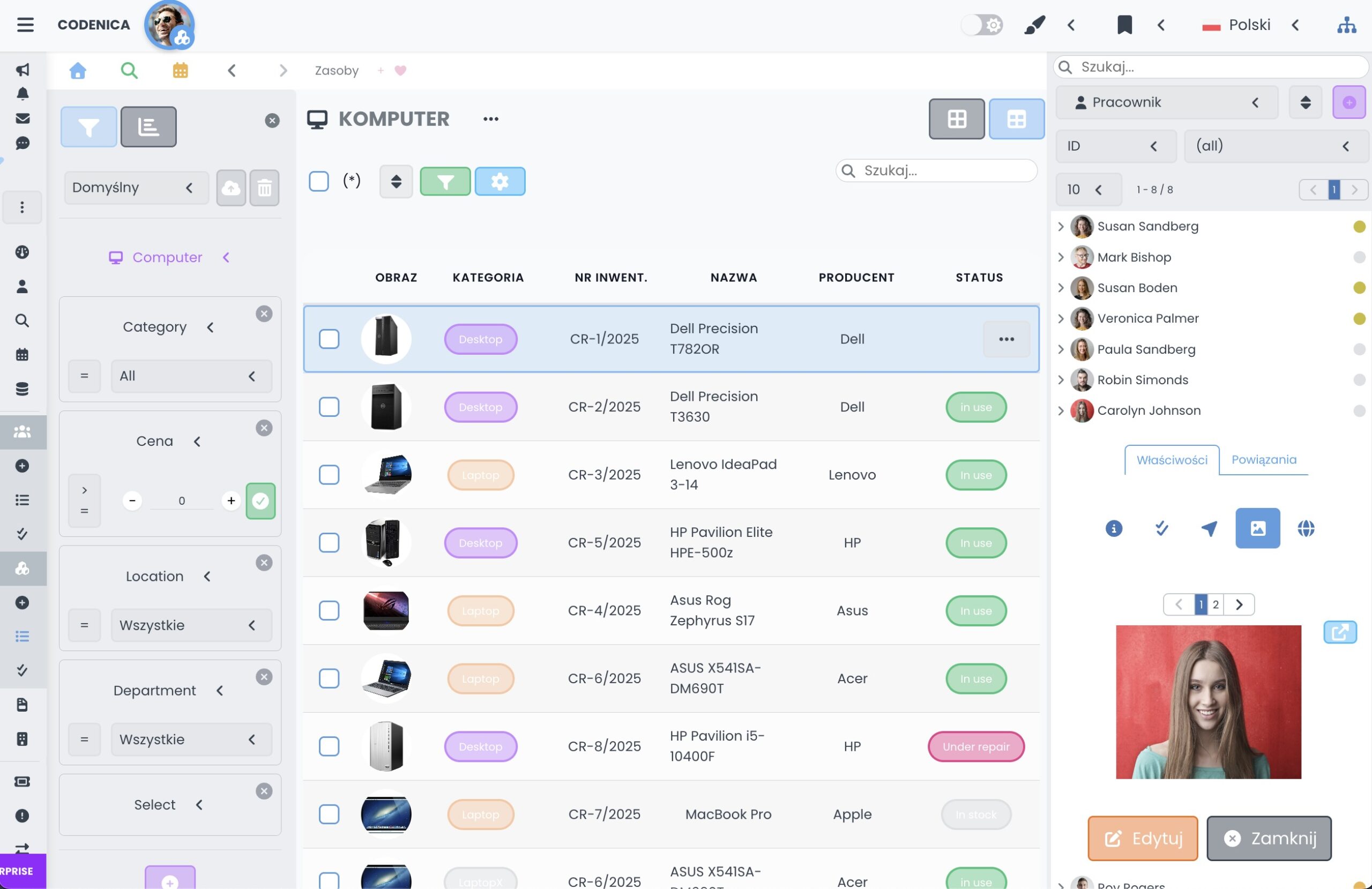 Program do inwentaryzacji IT - ewidencja komputerów - tryb jasny - Codenica ITSM + ITAM