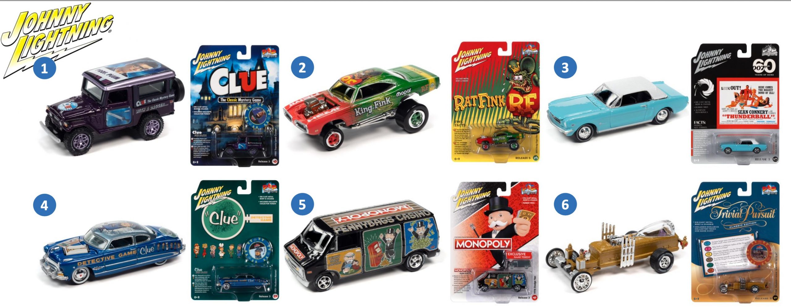 Autoworld JLPC008 Johnny Lightning Pop Culture 2022 Release 3 6 Assorted Models per box. (B7)