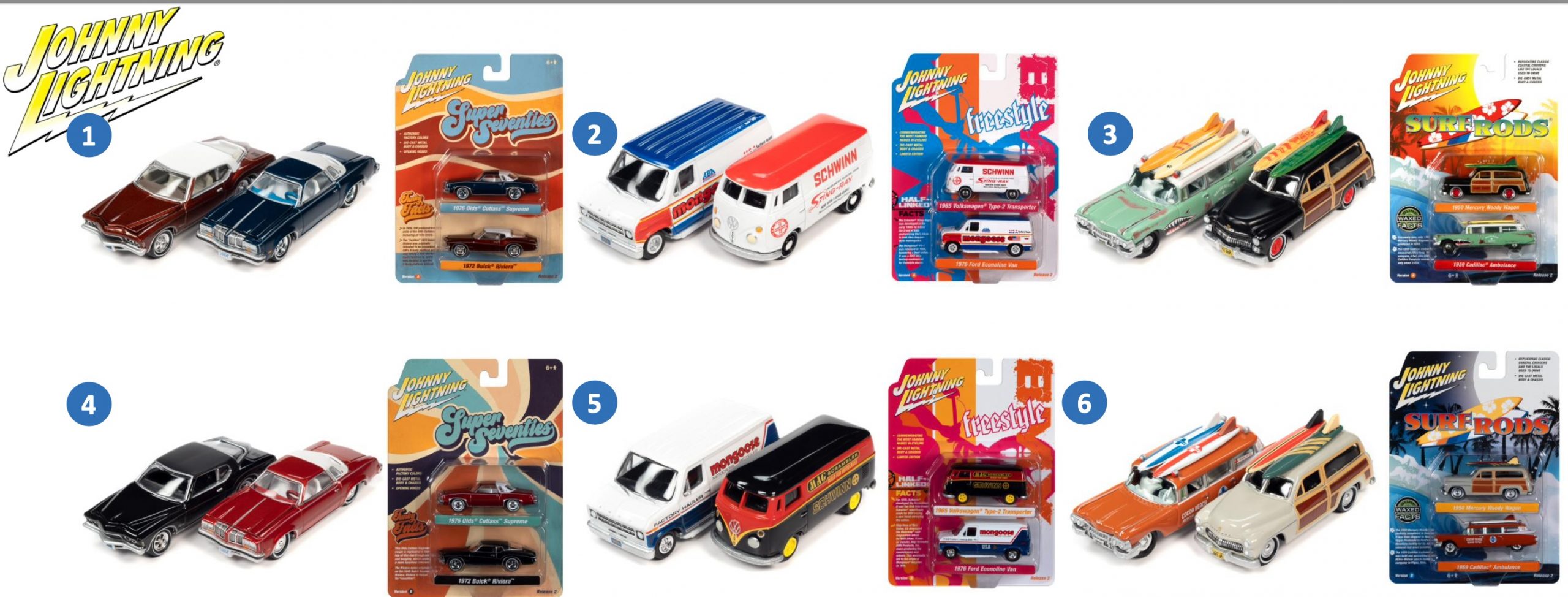 Autoworld JLPK022A 1:64 Johnny Lightning 2023 2 car sets Release 2A - 6 Assorted per box.OO