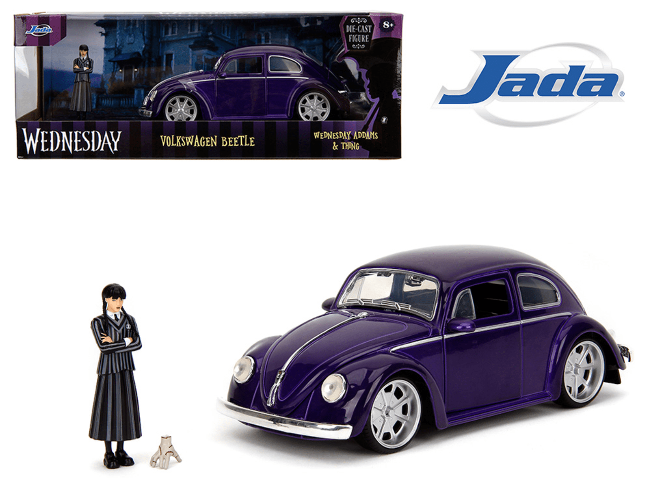 Jada 35131 1:24 1959 VW 1959 Beetle Glossy Purple  with FIGURE & Thing W/Wednesday Addams HollywoodRides