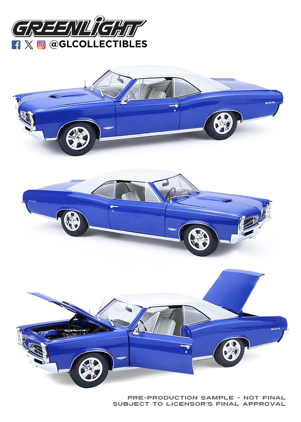 HWY-18047 1:18 Highway 61- 1966 Pontiac GTO - Barrier Blue with White Top BAY 3 ROW 3