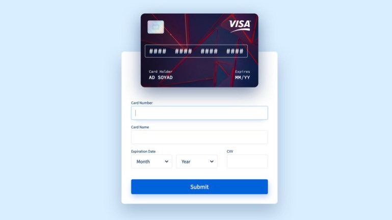 Vue Credit Card Form For Payment checkout page