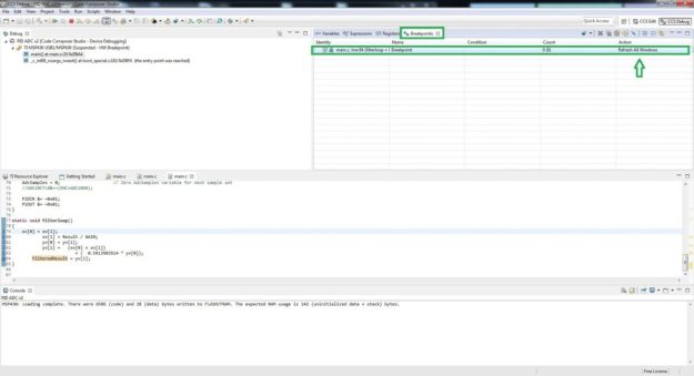 Code Composer Studio Graphing Tool Tutorial Breakpoint Visible MSP430 Tiva C C2000