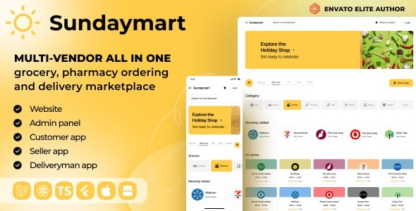 SundayMart - All-in-One Grocery Multivendor eCommerce (Web, Admin, User, Vendor, and Delivery)