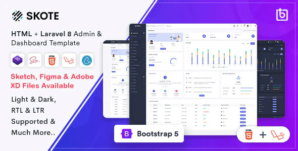 Skote - HTML & Laravel Admin Dashboard Template + Sketch