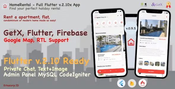 HomeRental - Booking Properties Full Flutter App with Chat | GetX | Web Admin Panel
